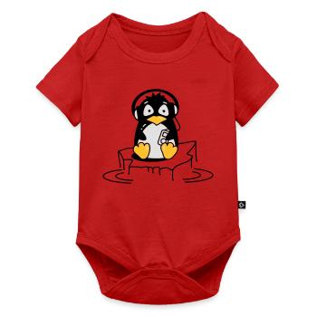 Cooler Pinguin mit Kopfhörern auf Eis - Baby Premium Kurzarmbody - Rot - Vorne