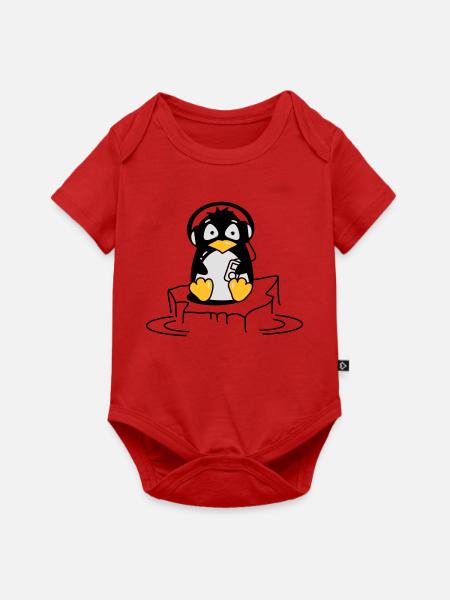 Cooler Pinguin mit Kopfhörern auf Eis - Baby Premium Kurzarmbody - Rot