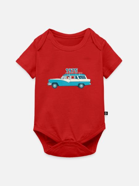 1975 Oldtimer mit Holzdach - Baby Premium Kurzarmbody - Rot