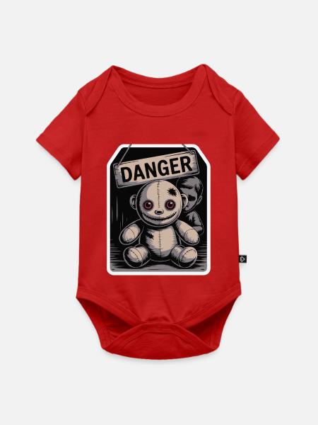 Unheimliche Puppe mit Gefahrenschild - Baby Premium Kurzarmbody - Rot