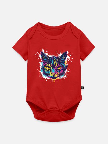 Katze Splatter Farbkleckse - Baby Premium Kurzarmbody - Rot