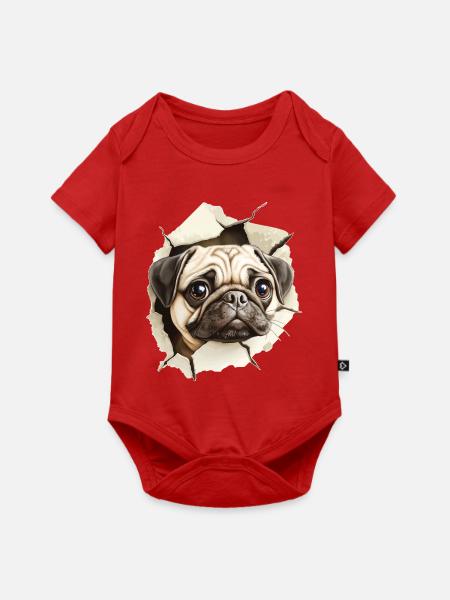 Mops - Baby Premium Kurzarmbody - Rot