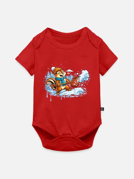 Streifenhörnchen beim Schneeschippen – Winterspaß - Baby Premium Kurzarmbody - Rot