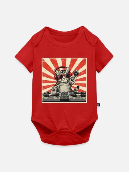 Katzen-DJ Retro Pop Art - Baby Premium Kurzarmbody - Rot