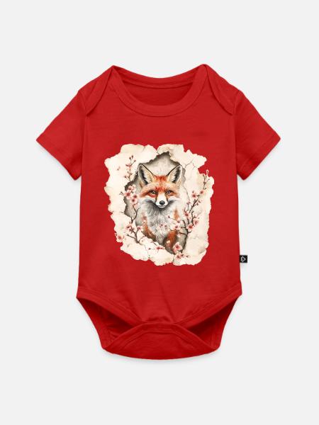 Fuchs mit Kirschblüten - Baby Premium Kurzarmbody - Rot