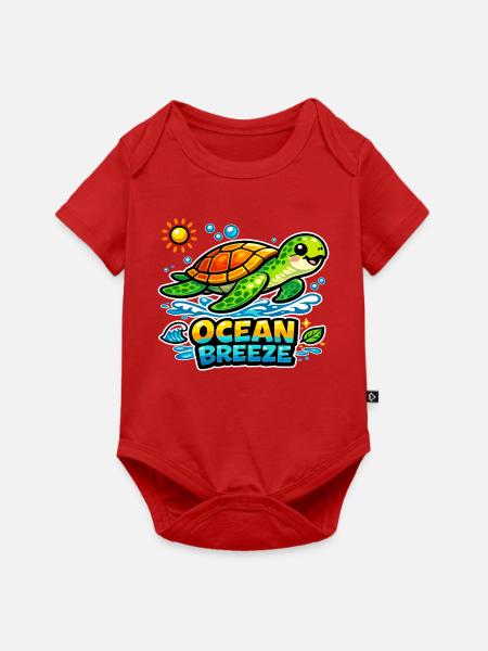 Ocean Breeze Schildkröte Cartoon Tee - Baby Premium Kurzarmbody - Rot