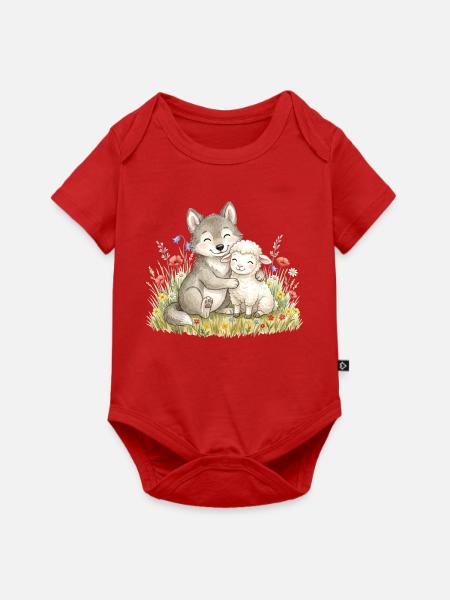 Wolf und Schaf Freundschaft - Baby Premium Kurzarmbody - Rot