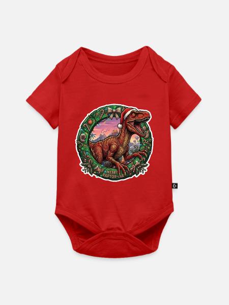 Raptor-Weihnachtskranz Dino-Festlich - Baby Premium Kurzarmbody - Rot