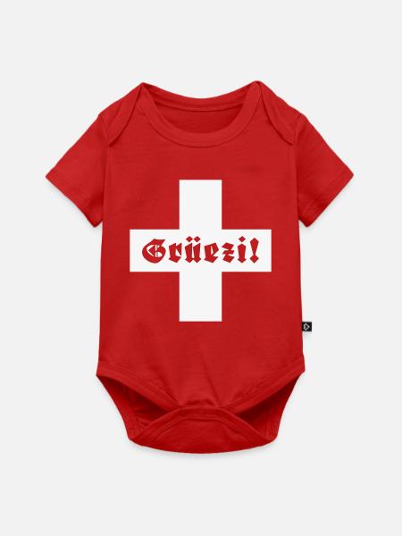 Grüezi (Schweiz / Fraktur / Schweizerfahne) - Baby Premium Kurzarmbody - Rot