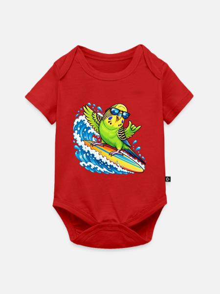 Vogel auf der Welle surfen mit Sonnenbrille - Baby Premium Kurzarmbody - Rot
