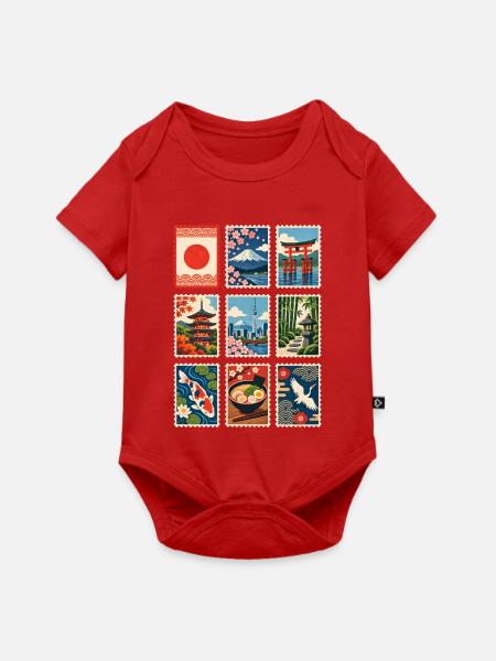 Japan Briefmarken - Baby Premium Kurzarmbody - Rot
