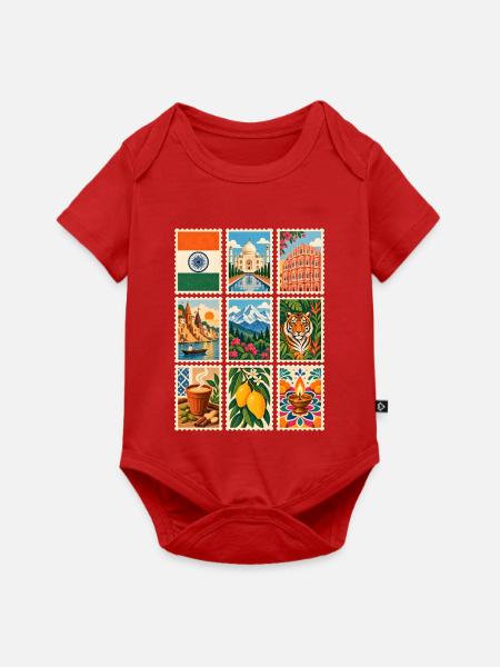 Indien Briefmarken - Baby Premium Kurzarmbody - Rot