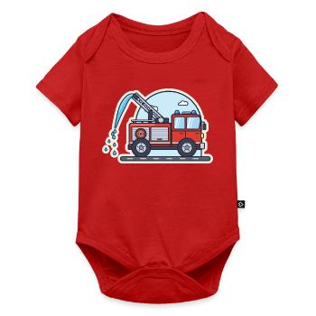 Feuerwehrauto mit Drehleiter und Wasserstrahl - Baby Premium Kurzarmbody - Rot - Vorne