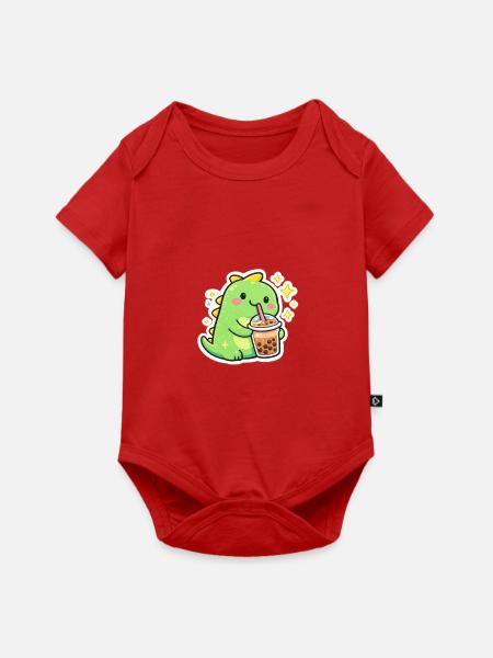 Süßer Dino mit Bubble Tea - Baby Premium Kurzarmbody - Rot