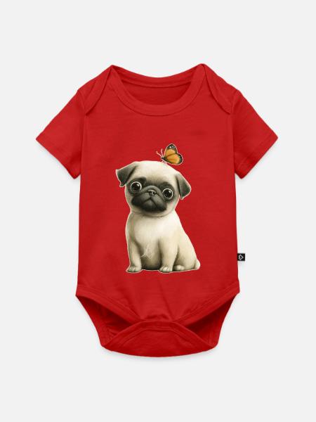Mops mit Schmetterling - Baby Premium Kurzarmbody - Rot