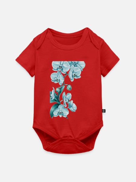 Blaues Orchideenmuster - Baby Premium Kurzarmbody - Rot