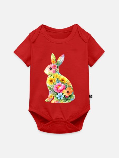 Hase Aquarell Ostern Silhouette - Baby Premium Kurzarmbody - Rot