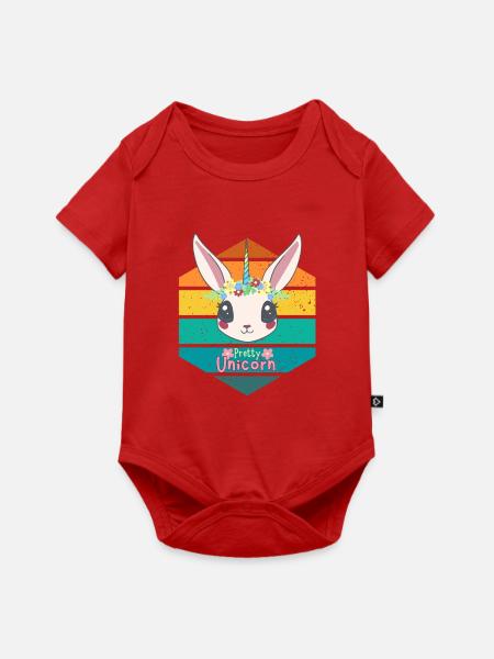 Pastell-Einhorn und Blumenkrone - Baby Premium Kurzarmbody - Rot