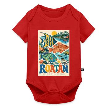 Entdecken Sie Roatán in Honduras: Retro-Karibik-Flucht - Baby Premium Kurzarmbody - Rot - Vorne