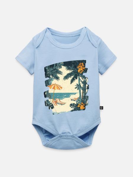 Sommer Palme Strand - Baby Premium Kurzarmbody - Hellblau
