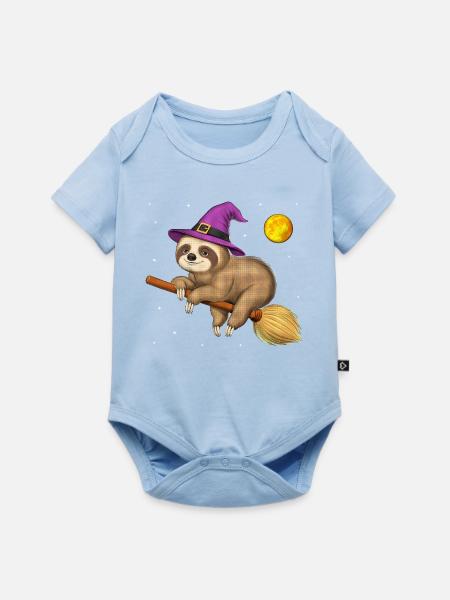 Faultier Hexe Reitbesen - Baby Premium Kurzarmbody - Hellblau