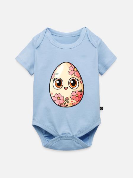 Kawaii Osterei mit Blumen - Baby Premium Kurzarmbody - Hellblau
