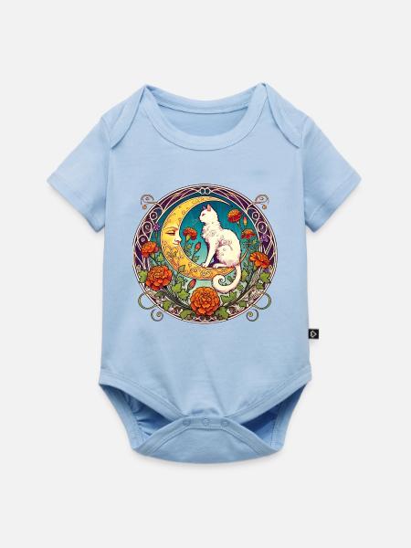 Mondscheinkatze in floralem Bogen - Baby Premium Kurzarmbody - Hellblau