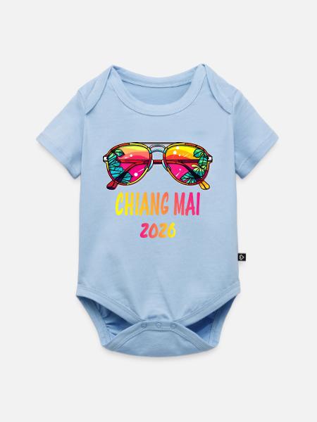 Chiang Mai 2026 Neon Sonnenbrille - Baby Premium Kurzarmbody - Hellblau
