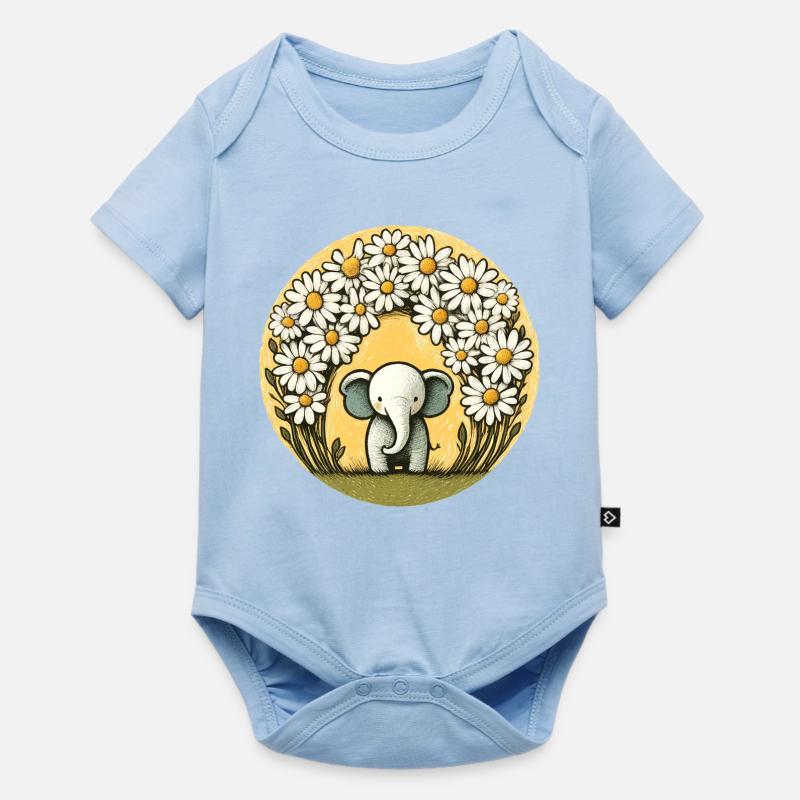 Elefant im Gänseblümchen-Ring - Baby Premium Kurzarmbody - Hellblau