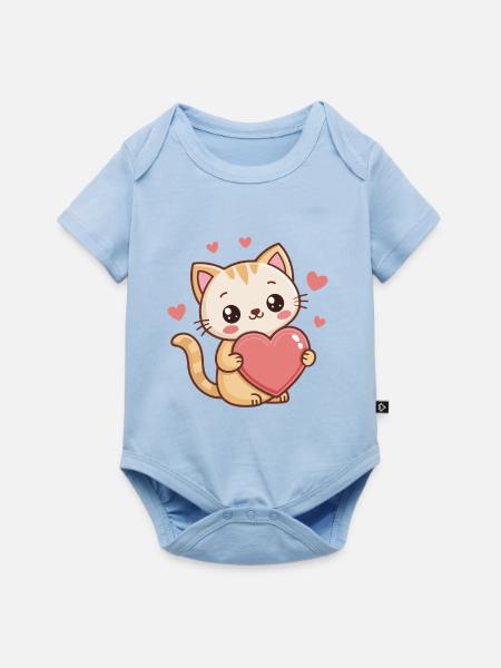 Süßes Kätzchen-Cartoonherz - Baby Premium Kurzarmbody - Hellblau