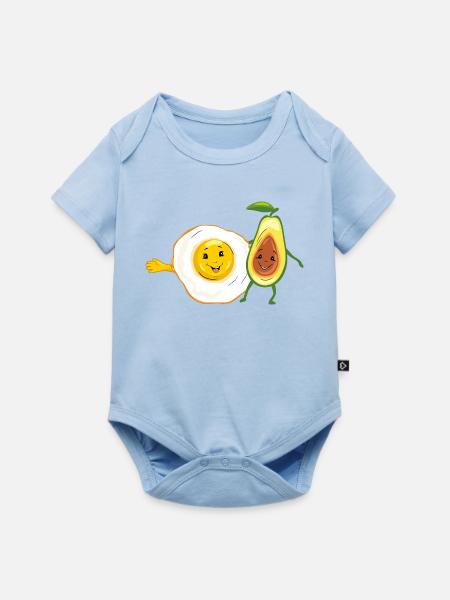 Cartoon_smiling_fried_egg_and_avocado - Baby Premium Kurzarmbody - Hellblau