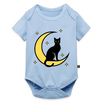 Chat Lune Étoiles Sorcellerie - Body à manches courtes Premium Bébé - bleu clair - Devant