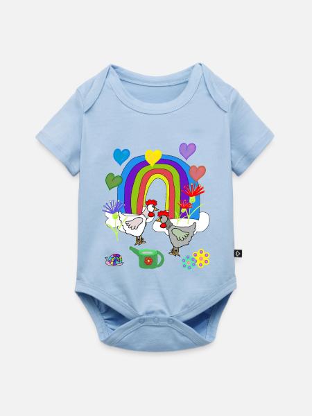 Kinder Fantasy Regenbogen Blumen Hühner - Baby Premium Kurzarmbody - Hellblau