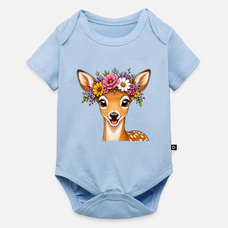 Cerf décoré de fleurs - Body à manches courtes Premium Bébé - bleu clair