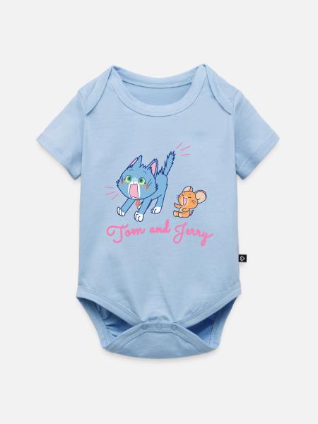 Tom & Jerry Gokko Erschrockener Tom - Baby Premium Kurzarmbody - Hellblau