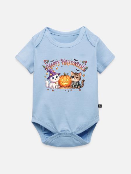 Süße Katzen Happy Halloween - Baby Premium Kurzarmbody - Hellblau