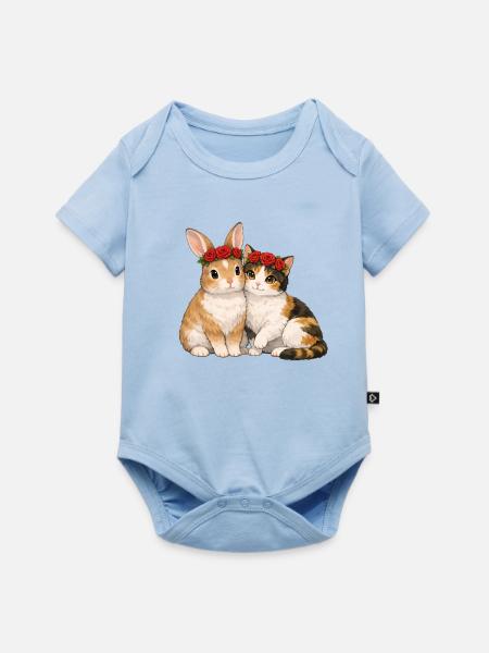 Kaninchen und Katze - Baby Premium Kurzarmbody - Hellblau