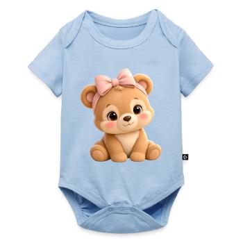Kuschelbär mit rosa Schleife - Baby Premium Kurzarmbody - Hellblau - Vorne