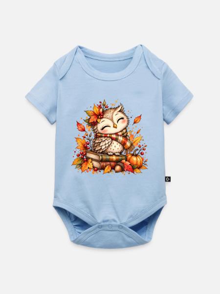 Kuschelige Herbst-Eule - Baby Premium Kurzarmbody - Hellblau