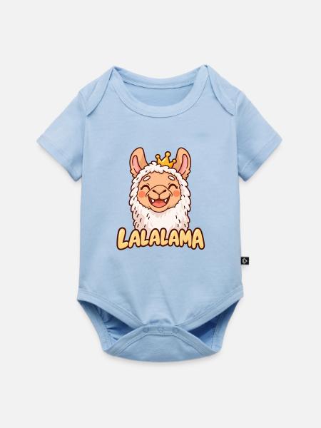 LALALAMA – Grinsendes Lama mit Krone - Baby Premium Kurzarmbody - Hellblau