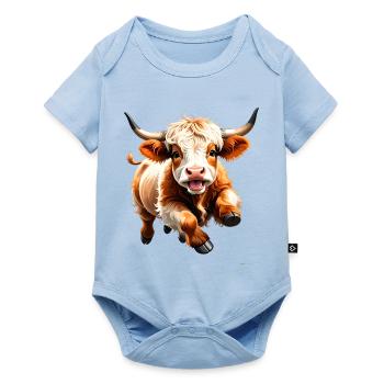 Comic Highland Rind rennt lustig auf dich zu Shirt - Baby Premium Kurzarmbody - Hellblau - Vorne