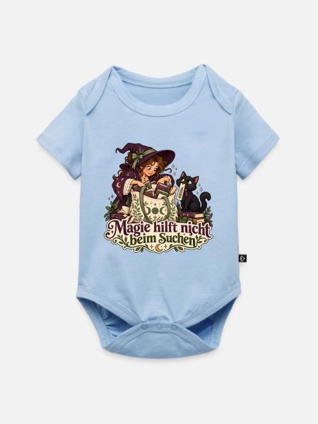 Hexe und Katze auf Lesezeichensuche - Baby Premium Kurzarmbody - Hellblau