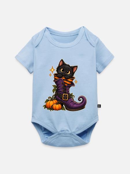 Katze im Hexenstiefel - Baby Premium Kurzarmbody - Hellblau