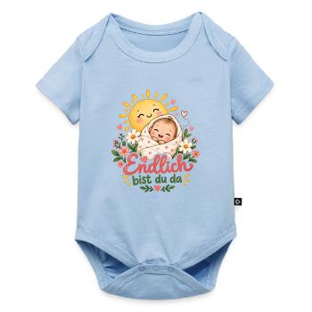 Endlich da: Sonnenbaby mit Blumen - Baby Premium Kurzarmbody - Hellblau - Vorne