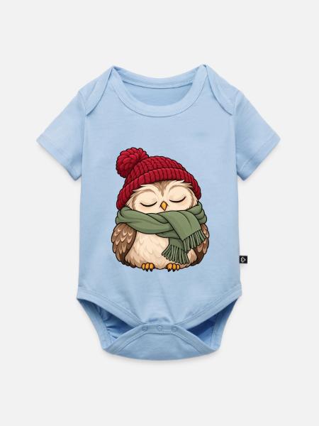 Wintereule im Schal - Baby Premium Kurzarmbody - Hellblau
