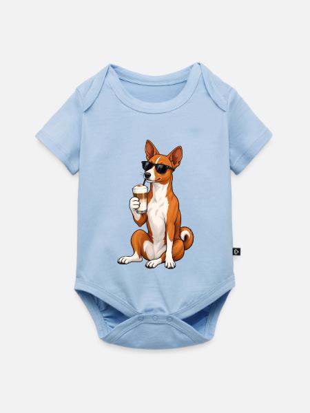 Basenji mit Latte Macchiato - Baby Premium Kurzarmbody - Hellblau
