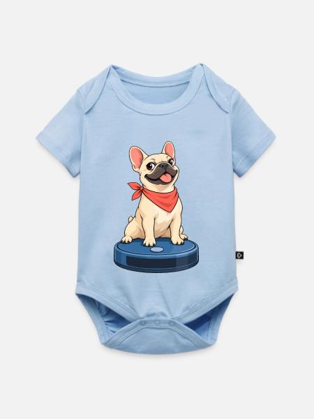 Frenchie Roboter-Staubsauger-Fahrt - Baby Premium Kurzarmbody - Hellblau