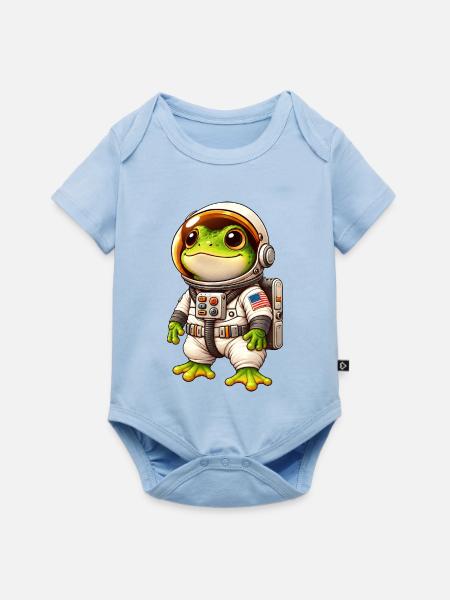 Frosch Astronaut Weltraum Entdecker Cartoon - Baby Premium Kurzarmbody - Hellblau