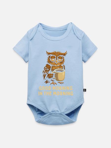 Schlafmütze Eule mit Kaffee - Baby Premium Kurzarmbody - Hellblau