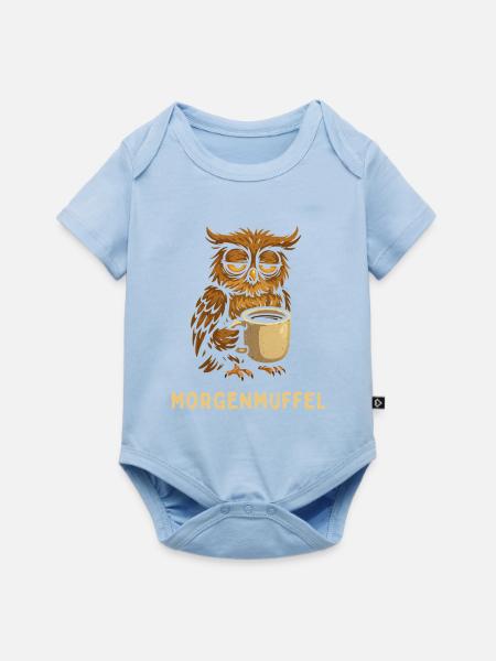Morgenmuffel-Eule mit Kaffee - Baby Premium Kurzarmbody - Hellblau